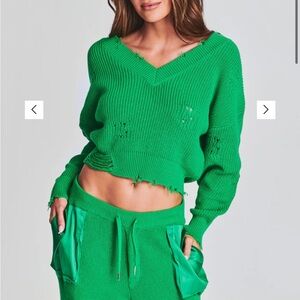 REVOLVE Green V-Neck Sweater
